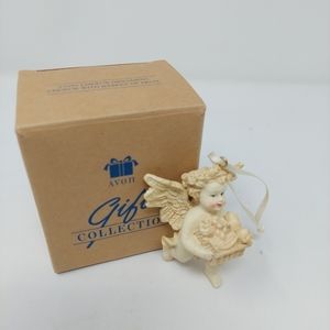 Avon Cherub Ornament Cherub Holding Basket Of Fruit Hanging Christmas Decor 1996